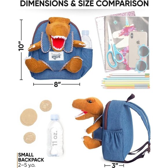 🆕 Girls Blue Stuffed Animal Toy Small Kids Dinosaur Toddler Gifts Backpack - Picture 3 of 9